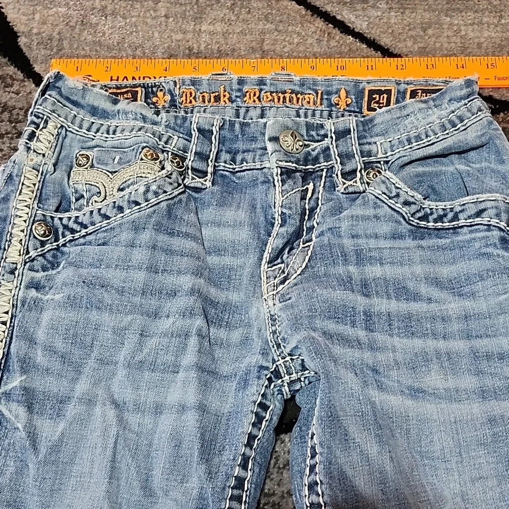 ROCK REVIVAL JARROW EMBROIDERED FLEUR-DE-LIS  FAUX-FLAP BOOT-LEG DENIM JEAN - Picture 9 of 15